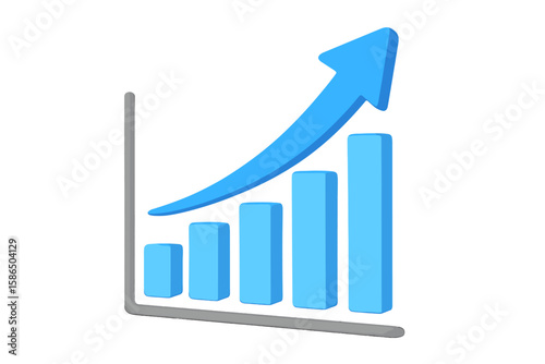 Business growth chart with rising arrow 3D. Financial success and profit increase concept. Vector graph for data analysis or marketing report. Infographic statistic diagram.