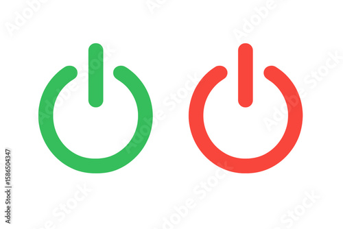 Green and red power on off buttons. Set of icons. Vector symbol on transparent background. Start and stop push button symbols for web design and user interface.
