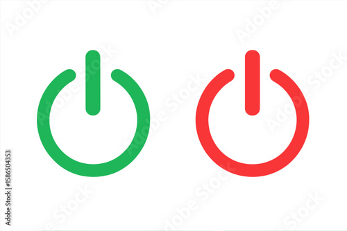 Green and red power buttons. On and off icon set. Vector symbols for start, stop, and standby. Flat design element for user interface UI on transparent background.