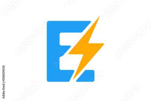 Letter E logo design with lightning bolt. Modern electric power symbol. Energy concept icon for technology or electrician service. Vector illustration flat style design.