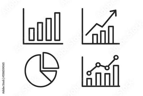 Chart and graph icon set. Business data analysis, statistics, and financial growth concepts. Vector icons for web, mobile app, and infographic design in a thin line style.