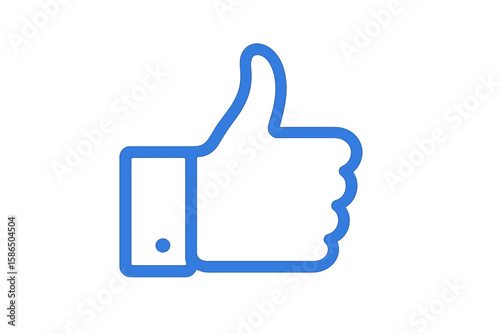 Thumbs Up Like Button Icon Outline, Social Media Approval Symbol, Blue Hand Gesture Clipart, Positive Feedback, Flat Vector Transparent Isolated Graphic for Web, Print, Mobile App UI Design