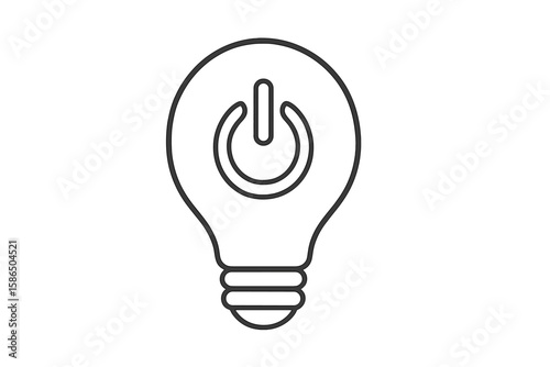 Minimalist Light Bulb Line Art Icon Featuring Electrical Power Symbol, Energy Conservation Concept, Innovation and Bright Ideas, Black Outline Vector Isolated on Transparent Background