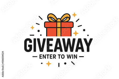 Giveaway enter to win prize. Gift box icon for social media promotion. Contest announcement banner. Special offer template design. Winner celebration vector illustration.