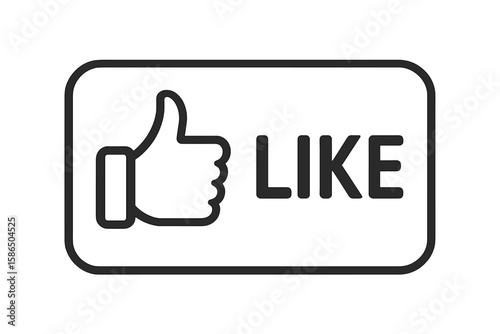 Thumbs Up Like Button Icon, Social Media Approval Symbol, Black Outline Vector Illustration on Transparent Background, Modern Hand Gesture Graphic, Isolated Digital Approval Sign