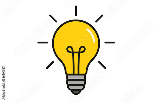Light Bulb Icon Vector Illustration, Creativity and Innovation Idea Symbol, Modern Yellow Lamp with Glow and Transparent Background, Business Startup, Inspiration Concept Clipart
