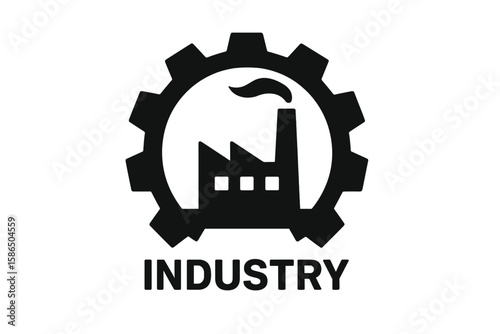 Eco-Friendly Industrial Factory Logo Icon with Gear Symbol, Sustainable Energy Concept, Environmentally Safe Manufacturing, Clean Technology Vector, Transparent Background Illustration