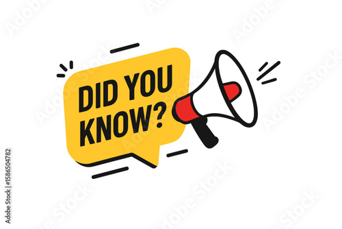 Did You Know speech bubble with megaphone icon. Label for interesting fact or trivia. Web banner design element for business, marketing, advertising, social media post, blog.