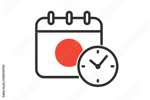 Calendar Icon with Clock, Deadline Reminder, Event Notification, Schedule, Important Date, Appointment Management, Time Organization, Planner Symbol, Notification Alert Vector