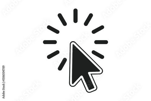 Mouse Cursor Click Vector Icon—Loading Progress Indicator for Computer, Mobile App, UI/UX Design. Black Pointer with White Stroke Isolated on Transparent Background. Modern Web User Interface Element.