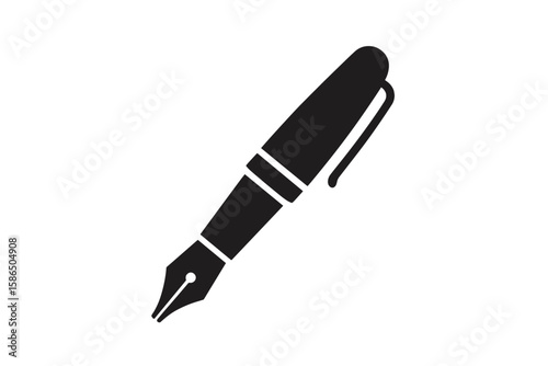 Fountain Pen Vector Icon, Black Silhouette Clipart on Transparent Background. Classic Writing Tool for Stationery, Office, Education, Design, School Supplies, Business and Graphic Design Concepts