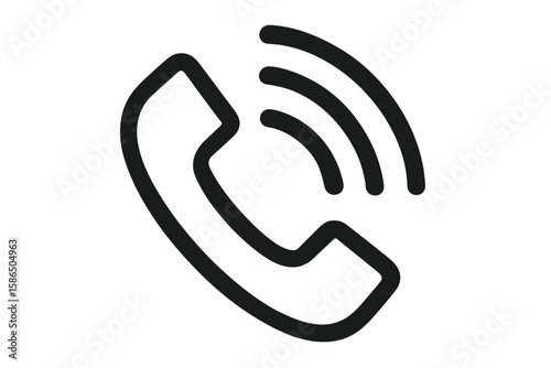 Classic Phone Receiver Icon with Sound Waves – Black Line Art Simple Communication Symbol for Call Dialer Mobile App, Transparent PNG Vector Illustration for Digital and Print Use