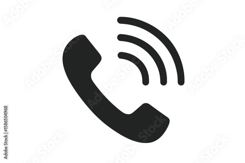 Modern Phone Call Icon Vector. Communication Symbol. Black and White Handset with Signal Waves. Isolated on Transparent Background. Digital Contact, Hotline, Customer Service, Mobile Device Concept.