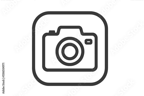 Minimalist Camera Icon Outline for Photography and Media Apps, Modern Black Line Art Symbol, Transparent Background, Stylish Vector Graphic for User Interfaces and Design Elements