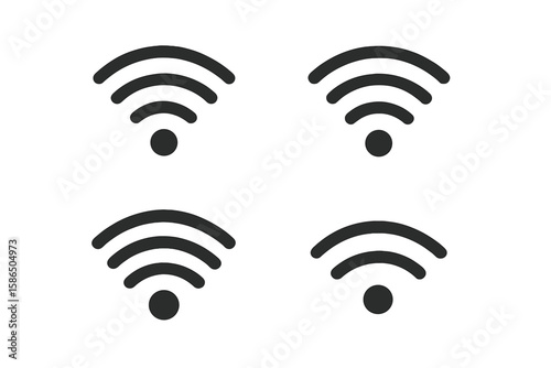 Black wifi icon set. Wireless internet signal strength symbol. Vector pictogram for web, app, and mobile interface design. Communication technology connection concept isolated.