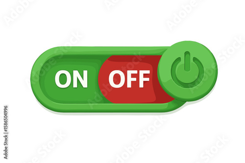 3D On Off Switch Vector Icon – Green and Red Power Toggle, Glossy Button, Modern UI Element, Isolated Transparent Background, Digital Interface, Editable PNG and Vector