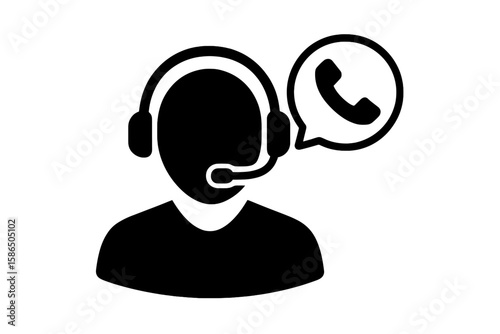 Call center agent icon. Customer support service operator for hotline consultation. Telemarketing assistant with headset. Client help desk symbol for ecommerce. Contact us sign.