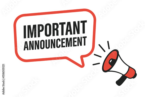 Important announcement banner with megaphone. Loudspeaker icon with speech bubble for vital information, business marketing, and advertising notifications. Attention concept.