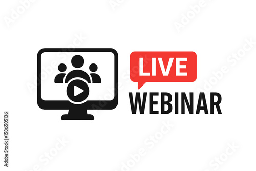 Live webinar icon for online education and business. Concept for video conference, meeting, and distance learning. Live stream and internet broadcast symbol with play button.