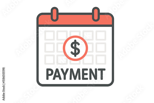 Payment calendar icon for a monthly subscription or tax day. Pay day reminder and schedule for regular online payments. Financial deadline and due date vector illustration.