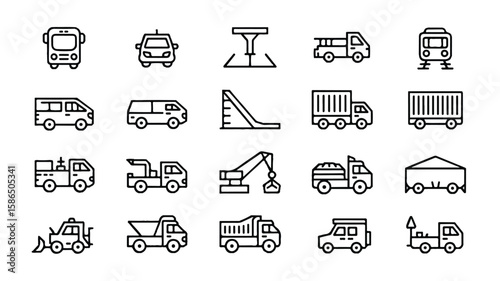 Black and white line art icons of various vehicles