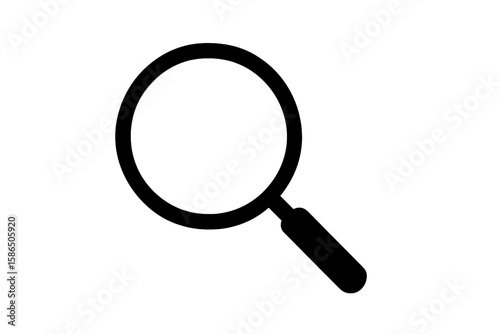 Magnifying Glass Search Icon Vector. Black Silhouette Lens Symbol. Transparent Background Illustration. Minimalist Web User Interface Element. Find Exploration Discovery Sign. Isolated PNG Graphic.