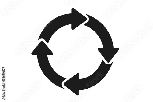 Circular Arrow Cycle Icon, Black Recycle Symbol, Loop Process Vector, Continuous Flow Concept, Circular Motion Design, Infinite Chain, Repeating Sequence, Flat Minimal Arrow Graphic Illustration