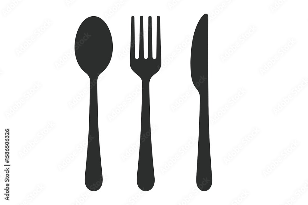 Spoon, Fork, and Knife Silhouette Vector Set on White Background. Cutlery Icons Collection. Black Kitchen Utensils for Restaurant, Food Service, Dining, Cooking Concepts. Transparent PNG and Vector Spoon, Fork, and Knife Silhouette Vector Set on White Background. Cutlery Icons Collection. Black Kitchen Utensils for Restaurant, Food Service, Dining, Cooking Concepts. Transparent PNG and Vector