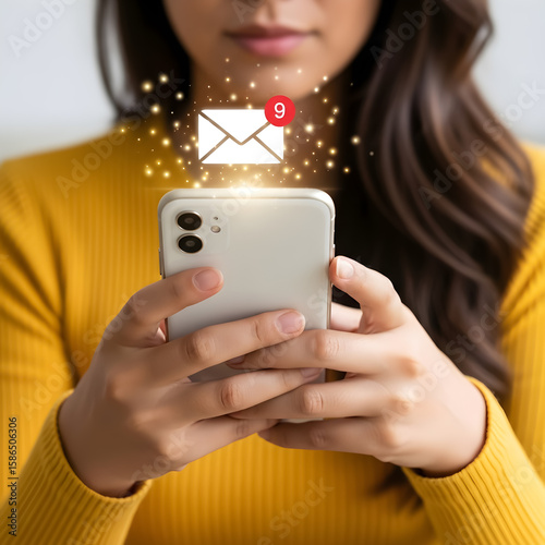 Woman Receiving Email Notification on Smartphone Screen