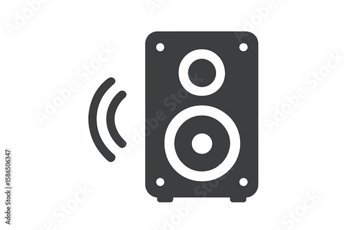 Modern Speaker Audio Icon, Woofer Box Vector Illustration, Loudspeaker Symbol, Music Sound Volume Sign, Black and White Minimal Design, Transparent Background, Isolated Stereo Equipment Clipart