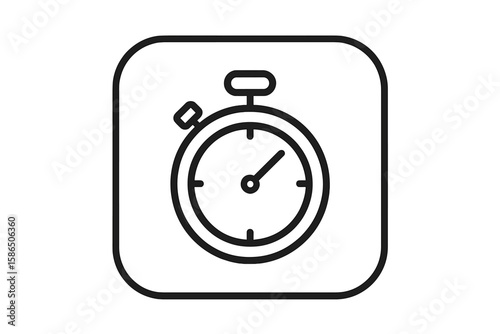 Minimalist Stopwatch Icon Button for App and Web Interfaces, Outline Vector Symbol, Digital Timer, Simple Time Concept, Transparent PNG Background, Usable for UI/UX, Mobile and Desktop Design