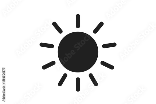 Minimal Sun Icon Vector Illustration – Flat Solar Symbol, Black Simple Sunlight Graphic, Weather Clipart for Web, Apps, Transparent Background PNG, Renewable Energy Concept, Modern Design