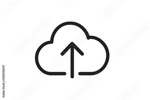 Cloud Upload Arrow Icon Vector. Cloud Storage Symbol for Apps, Websites, User Interface. Upload Data to Cloud Outline Silhouette. Modern Minimalist Line Art. Transparent PNG, Scalable, Web Design