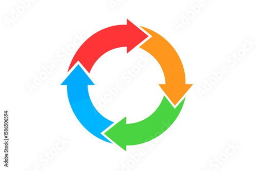 Colorful Circular Arrows Vector Set. Cycle Diagram, Loop Process Icon, Rotating Right Arrows. Next Step Concept. Circular Flow Graphic. Infographic Element. Isolated Transparent PNG Illustration