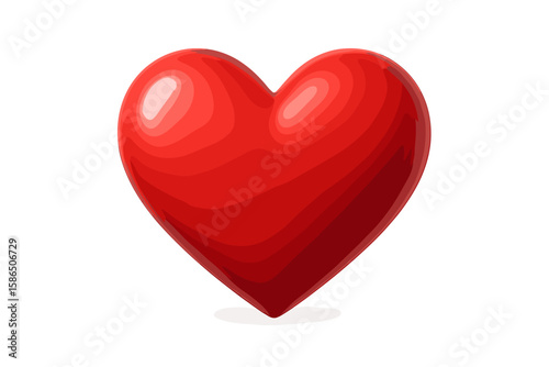 Realistic 3D red heart icon for web and print. Glossy and shiny love symbol for Valentine's Day or wedding. Volumetric romantic design element. Vector isolated illustration.