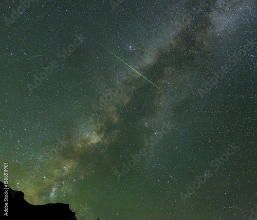 MILKY WAY AND GREEN FALLING STAR IN NORTHERN PAKISTAN