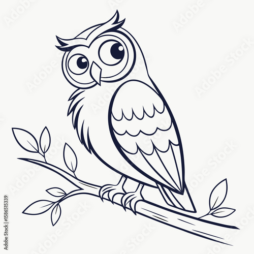 Minimalist owl line art with curious expression