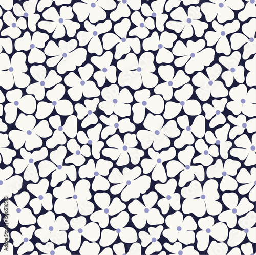 White modern flowers on dark navy background vector seamless pattern