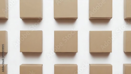 A series of identical brown cardboard boxes stacked neatly in rows, indicative of a well-organized distribution or logistics center.