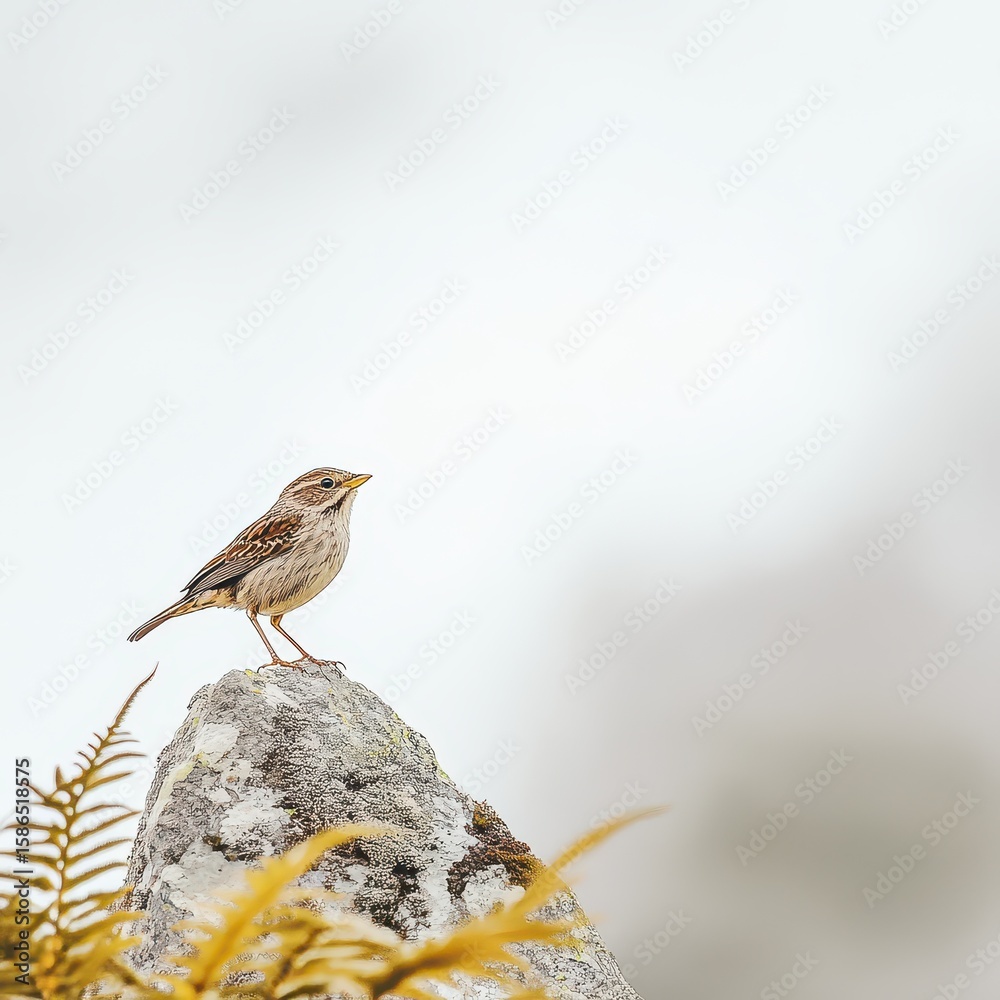 Fototapeta premium Sparrow perched on rock in natural setting