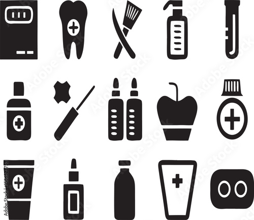 Dental and Medical Supplies Icons A Set of Black Glyph Illustrations