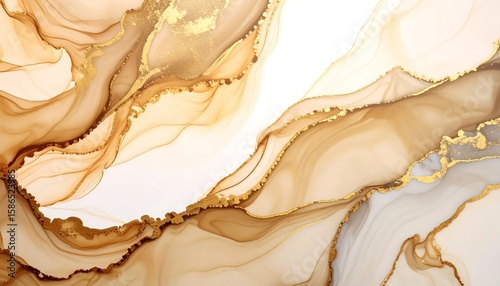 Abstract marbled design with flowing gold and beige hues
