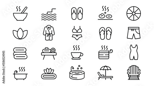 Spa and relaxation icons line art wellness beauty