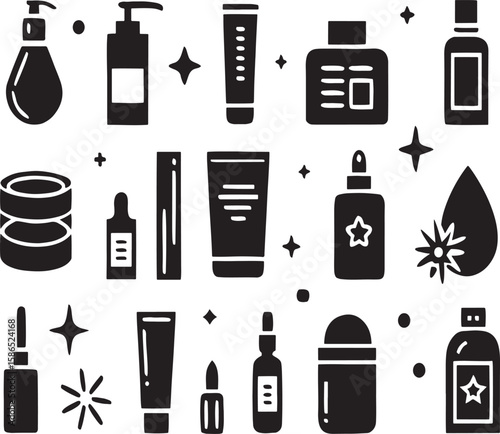 Collection of Beauty Product Icons Skincare, Cosmetics, and More