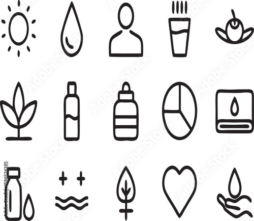 Collection of Simple Line Icons Health, Nature, and Wellness Symbols