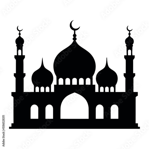 Islamic mosque silhouette with domes and minarets architecture