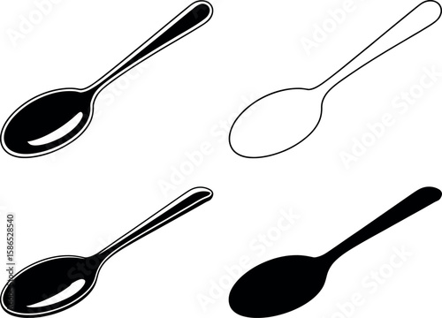 Black and white spoons cutlery kitchenware
