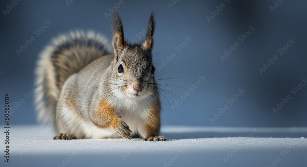 Obraz premium Alert Red Squirrel on Winter Snow