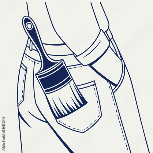 Brush in man’s pocket close up in modern flat illustration style