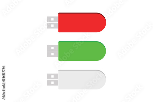 USB Memory Sticks Red White, Green Flash Drive Icon Set